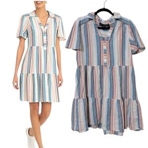 Clover And Sloane Linen Babydoll Pastel Multicolor Dress XL